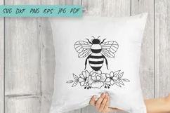 Floral Bee SVG Cut File, Bee with flowers, Honey Bee Product Image 3
