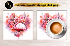 Flamingo Square Coaster,Watercolor Coaster sublimation Product Image 1