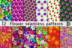 12 Seamless colorful FLOWER patterns bundle. Digital Paper Product Image 1