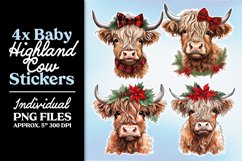 Baby Highland Cows PNG Christmas Stickers Product Image 5