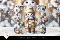 Golden Orchid Snowman Tumbler Wrap | Winter Sublimation PNG Product Image 1