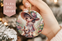 Strawberry Girl and Bunny Ornament PNG Product Image 1
