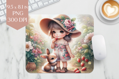 Girl and Bunny Mouse Pad PNG Product Image 1