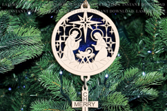 Jesus in a manger Christmas Nativity Suncatcher Ornament svg Product Image 1
