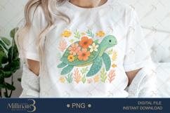 Boho Floral Sea Turtle Watercolor PNG | Ocean Animal Clipart Product Image 2