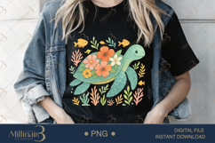 Boho Floral Sea Turtle Watercolor PNG | Ocean Animal Clipart Product Image 1