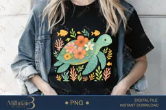 Boho Floral Sea Turtle Watercolor PNG | Ocean Animal Clipart Product Image 1