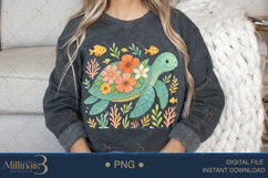 Boho Floral Sea Turtle Watercolor PNG | Ocean Animal Clipart Product Image 4