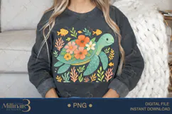 Boho Floral Sea Turtle Watercolor PNG | Ocean Animal Clipart Product Image 4