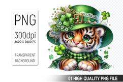 St. Patrick’s Day Tiger with Hat Clipart, Shamrocks PNG Product Image 1
