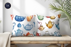 Vintage Watercolor Teapots Seamless Cartoon Digital Paper Product Image 2