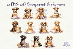 22 Dog Breeds with Birthday Cakes Watercolor Clipart Product Image 2