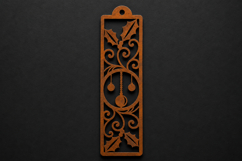 Elegant Holly Leaves and Hanging Ornament Wooden Bookmark Product Image 1