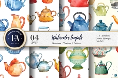Vintage Watercolor Teapots Seamless Cartoon Digital Paper Product Image 1