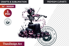 Pink &amp; Black Gothic Halloween Skeleton Clipart PNG, Skull Product Image 1