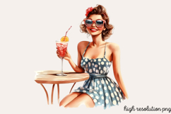Vintage Retro Girls Clipart PNG Product Image 1