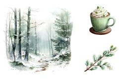 Watercolor Green Winter Clipart, Set of 23 Png Product Image 5