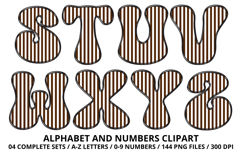 Stripes Alphabet Letters &amp; Numbers Clipart PNG 300DI Product Image 4