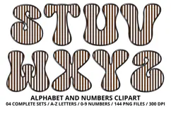 Stripes Alphabet Letters & Numbers Clipart PNG 300DI Product Image 4