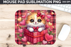 Watercolor Cat Mouse Pad Sublimation - Valentines PNG Design Product Image 1