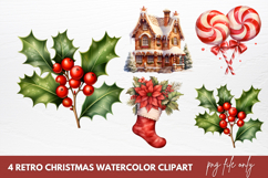 Retro Christmas Watercolor Sublimation Clipart Product Image 1