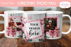 Pink Christmas photo mug wrap PNG Sublimation, festive mug Product Image 2