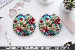 Flowers Car Coaster Sublimation|Christmas Coaster PNG Design Product Image 1