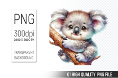 Cute koala Clipart PNG, Printable Animals, Wildlife Design Product Image 1