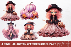 Pink Halloween Watercolor Clipart Product Image 1