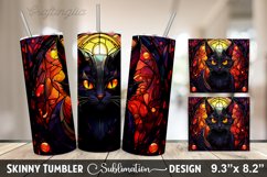 Stained Glass Halloween Cat Tumbler | 20oz Skinny Tumbler Product Image 1