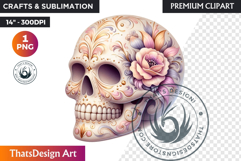Pastel Floral Day of the Dead Clipart PNG,sugar skull design Product Image 1