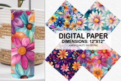 Funky Watercolor Flowers Digital Paper- Flowers Background Product Image 1