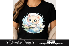 Cute Kitten Mermaid Kawaii Fantasy Cat Sublimation Design Product Image 1