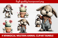 4 Whimsical Western Animal Clipart | Cute Cowboy Animals PNG Product Image 1