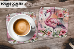 Flamingo, Birds &amp; Others, Buffalo Plaid Square Coaster PNG Product Image 1