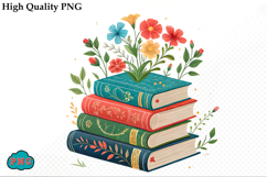 Watercolor Floral Books Clipart PNG Bundle Product Image 9