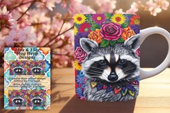 Colorful Raccoon Floral Wrap for Mug Sublimation Product Image 1