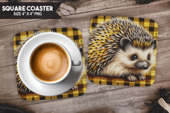 Hedgehog, Woodland Animals, Buffalo Plaid Square Coaster PNG Product Image 1