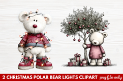 Christmas Polar Bear Lights Clipart | Cute Holiday Bear PNG Product Image 1