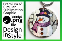 Winter 3D Snowman Stained Glass Round Design Keychan PNG Product Image 1