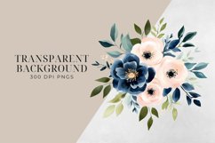 Dark Blue &amp; Blush Pink Flowers Clipart PNG. Product Image 2