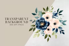 Dark Blue & Blush Pink Flowers Clipart PNG. Product Image 2