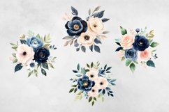 Dark Blue &amp; Blush Pink Flowers Clipart PNG. Product Image 3