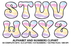 Watercolor Stripes Doodle Alphabet PNG Retro Letters 300 DPI Product Image 4