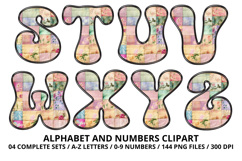 Pastel Patchwork Alphabet Numbers PNG Doodle Letters Clipart Product Image 4