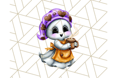 Ghost Café PNG Clipart, Cute Ghost Baristas Halloween Treats Product Image 2