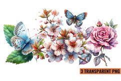 Watercolor Butterflies With Flowers Clipart PNG , Product Image 1