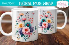Watercolor floral mug wrap sublimation PNG, Spring mug png Product Image 4