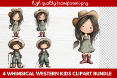 4 Whimsical Western Kids Clipart | Cute Cowboy &amp; Cowgirl PNG Product Image 1