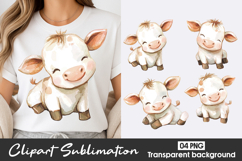 Cute Baby Calf Watercolor Clipart Sublimation PNG Product Image 1